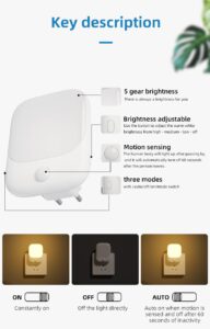 Blackt Electrotech (Bt81S Plugin Night Light, Motion Sensor With Adjustable Brightness 3 Lighting Mode And Auto/On/Off For Children, Bedroom, Hallway Light Warm White (Pack 2) - Led - Image 4