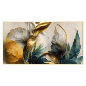 DEKORSTATION Canvas Floral Painting for Bedroom Living Room Wall Decoration Abstract Elegant Golden Flower Floating Frame Wall Paintings for Home and Office Décor Size : 24x48 Inches - Image 3