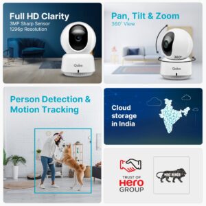 QUBO Smart 360 2K 3MP 1296p WiFi CCTV Security Camera from Hero Group | Mobile App | Two Way Talk | Night Vision | Cloud & SD Card Recording | Made in India | Alexa & OK Google | 1TB SD Card Support - Image 3