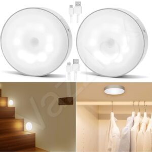 VazzLox Motion Sensor Light for Home (Pack of 2) with USB Charging Wireless Self Adhesive LED Body Induction Lamp Sensor Light for Wardrobe Lights with Sensor Night Light for Cupboard Stairs (White) - Image 2