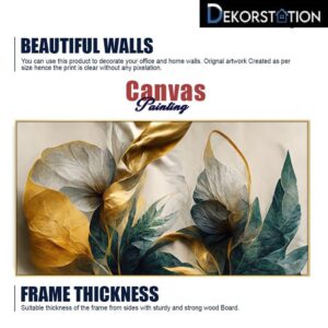DEKORSTATION Canvas Floral Painting for Bedroom Living Room Wall Decoration Abstract Elegant Golden Flower Floating Frame Wall Paintings for Home and Office Décor Size : 24x48 Inches - Image 4