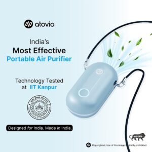 atovio Wearable & Portable Air Purifier, Compact & Personal, TESTED AT IIT KANPUR, MADE IN INDIA, No Filter Required, Removes 99.9% Pollutants-PM0.01, PM2.5, PM10 (Sky Blue) - Image 3