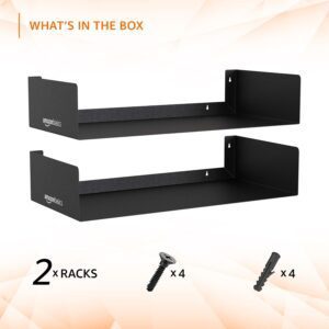 amazon basics Heavy Duty Wall Mounted Metal Bookshelf | CD DVD Storage Display for Home | Set of 2 | Black - Image 5