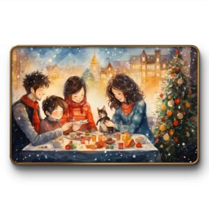 Livin'luxe paintings family with Christmas tree Premium Sparkle Lamination Finished Surface Golden Slim Frame 50 cm x 34 cm Large Size, For Home/Office/Hotel painting MG604 - Image 4
