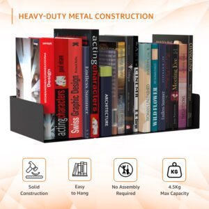 amazon basics Heavy Duty Wall Mounted Metal Bookshelf | CD DVD Storage Display for Home | Set of 2 | Black - Image 7