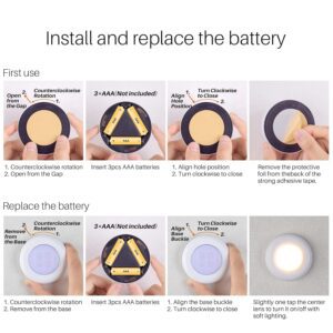 STAR-SPANGLED Tap/Push Light Star-Spangled Mini Night Touch Led Puck Light Portable Under Cabinet Lighting Battery Operated Powered Diy Stick On Light Wireless Closet Counter Kitchen Warm White 5Pack - Image 8