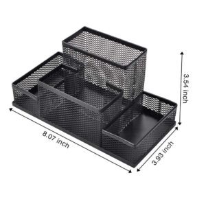 Evercozy Compartment Metal Mesh Desk Organizer Stationary Storage Stand Pen, Pencil Holder For Office, Home, And Study Table (4 Compartment), Black - Image 4