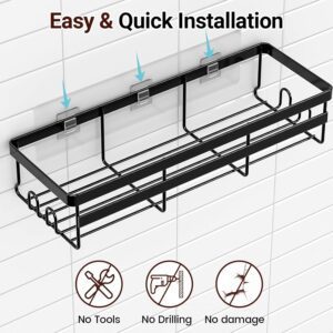 JIALTO 2 Pieces Aluminium Heavy Duty Self Adhesive Bathroom Accessories Set Bathroom Kitchen Shelf Rack, Multipurpose Wall Mounted Washroom Organizer (Black) - Image 7