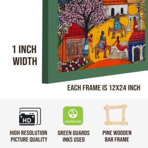 PAPER PLANE DESIGN Madhubani paintings for living room. Set of 3 canvas wrapped framed madhubani art for wall decor. 12 x 24 inch x 3 frames. (E) - Image 5