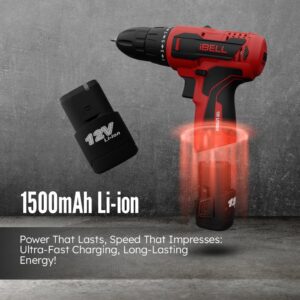 IBELL 12V Cordless Drill Driver CD12-74|17 Settings (+1 Mode setting)|1450 RPM|10mm Keyless Chuck|LED Light |2-Speed Mode|1500mAh Battery|32 Accessories|Perfect for Home & DIY Projects - Image 7
