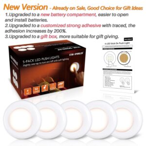 STAR-SPANGLED Tap/Push Light Star-Spangled Mini Night Touch Led Puck Light Portable Under Cabinet Lighting Battery Operated Powered Diy Stick On Light Wireless Closet Counter Kitchen Warm White 5Pack - Image 7