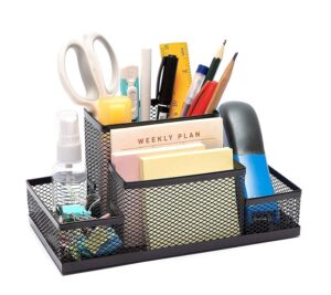 Evercozy Compartment Metal Mesh Desk Organizer Stationary Storage Stand Pen, Pencil Holder For Office, Home, And Study Table (4 Compartment), Black - Image 2