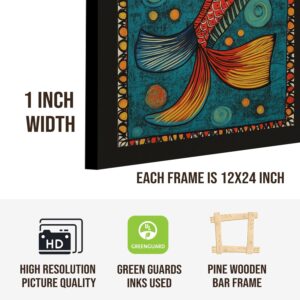 PAPER PLANE DESIGN Madhubani paintings for living room. Set of 3 canvas wrapped framed madhubani art for wall decor. 12 x 24 inch x 3 frames. (B) - Image 5