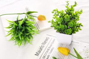 WYTE ORIGIN Artificial Potted Plants, Green Artificial Plastic Eucalyptus Plants Small Indoor Potted Houseplants, Small Faux Plants for Home Decor Bathroom Office Farmhouse. (Set-4) - Image 7