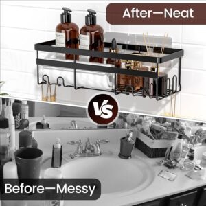 JIALTO 2 Pieces Aluminium Heavy Duty Self Adhesive Bathroom Accessories Set Bathroom Kitchen Shelf Rack, Multipurpose Wall Mounted Washroom Organizer (Black) - Image 5
