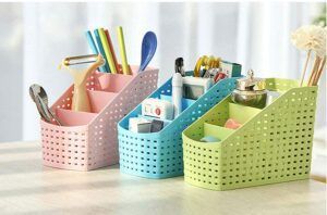Mahaware Plastic Multipurpose Storage Basket Rack Desk Organizer With 4 Sections For Stationery Pen Stand|Cutlery Stand|Bathroom Stand|Set Of 2|Multicolour, Regular (Mic6949), Multi-Coloured - Image 3