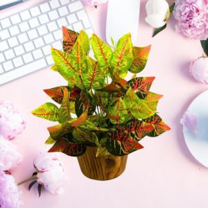 fancymart Artificial Plant Leaves in Wooden Pot Perfect Potted Decoration for Home Living Room & Office Spaces Décor Height - 26cm - Image 6