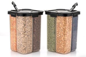 Clazkit Square Airtight Transparent Plastic Lock Food Storage 4 Section Container Jar for Grocery, Fridge Container Pack of 1, 2000ML - Black - Image 7