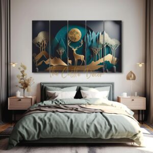 The Castle Decor Golden Deer Wall Painting for Living Room, Bedroom, Hotels - Big Size Wooden Framed 27x48 Stunning Wall Art for Home Decoration, Perfect Wall Decor for Living Rooms and Bedrooms. - Image 4