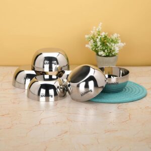 Sumeet Heavy Gauge Stainless Steel Big Size Apple Bowl/Wati/Katori with Mirror Finish – 12.2cm Dia, set of 6pc, 550ML Each, Silver - Image 6
