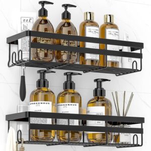 JIALTO 2 Pieces Aluminium Heavy Duty Self Adhesive Bathroom Accessories Set Bathroom Kitchen Shelf Rack, Multipurpose Wall Mounted Washroom Organizer (Black) - Image 2