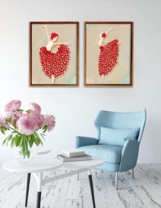 Art Street Red Floral Dancing Lady Framed Canvas Painting Set of 2 Wall Art Print-13x17 inch - Image 8