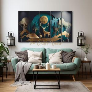 The Castle Decor Golden Deer Wall Painting for Living Room, Bedroom, Hotels - Big Size Wooden Framed 27x48 Stunning Wall Art for Home Decoration, Perfect Wall Decor for Living Rooms and Bedrooms. - Image 3