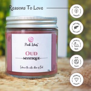 Pink Lotus Oud Scented Candle- Luxurious Aromatherapy Soy Candle with Deep, Exotic Fragrance Hand-Poured Natural Soy Wax Candle- Long-Lasting, Gift-Ready Candle for Relaxation & Ambiance - Image 7