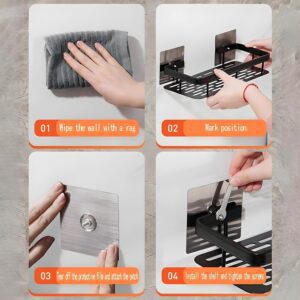 JIALTO Bathroom Accessories - 2 Pcs Self Adhesive Wall Mounted Aluminium Bathroom Shelf for Wall, Heavy Duty Bathroom Organiser, Silver Washroom Organizer - Image 8