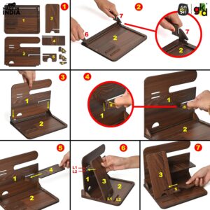 GKD Desk Organizer & Docking Station (6 in 1) with Mobile Stand Gift for Him Gift for Husband Gift for Brother Table Organizer Gift Kya De (Eco Friendly) (Wood) - Image 5