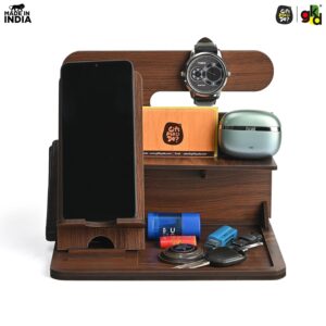 GKD Desk Organizer & Docking Station (6 in 1) with Mobile Stand Gift for Him Gift for Husband Gift for Brother Table Organizer Gift Kya De (Eco Friendly) (Wood) - Image 6