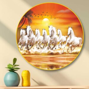 Livin'luxe 7 Running Horses modern art painting Premium Framed Wall paintings for living room, bedroom, home decoration, wall decoration (23 inch x 23 inch, Gold) - Image 2