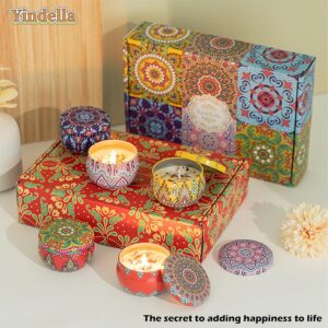 Yindella 6 Pcs Printed Jar Scented Candles with Luxury Floral Gift Box Soy Wax Aroma Smoke-Free Tin Candle Ideal for Home Decor Diwali Pooja Birthday Party Christmas Gift for Women - Image 7