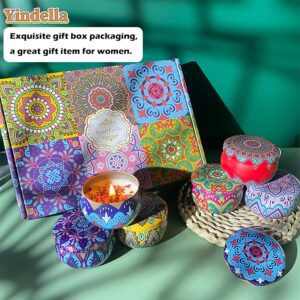 Yindella 6 Pcs Printed Jar Scented Candles with Luxury Floral Gift Box Soy Wax Aroma Smoke-Free Tin Candle Ideal for Home Decor Diwali Pooja Birthday Party Christmas Gift for Women - Image 3