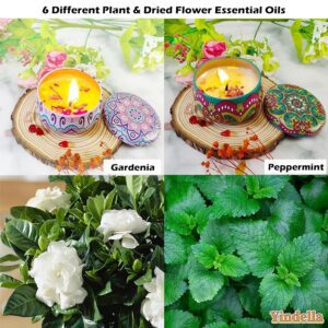 Yindella 6 Pcs Printed Jar Scented Candles with Luxury Floral Gift Box Soy Wax Aroma Smoke-Free Tin Candle Ideal for Home Decor Diwali Pooja Birthday Party Christmas Gift for Women - Image 9
