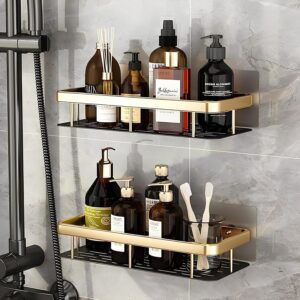 JIALTO Bathroom Accessories - Multipurpose Aluminium Bathroom Shelf for Wall, Self-Adhesive Wall Mounted Bathroom Organiser, 2 Pcs Gold Bathroom Shelf - Image 3