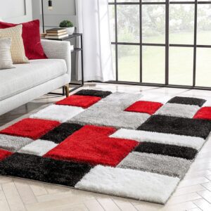 Carpetify Escondido Red Modern Geometric 3D Textured Thick And Soft Shag Carpet 8X11 Feet Area Rectangular Rug - Image 3