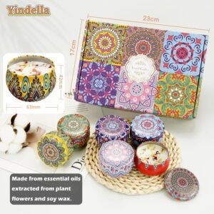Yindella 6 Pcs Printed Jar Scented Candles with Luxury Floral Gift Box Soy Wax Aroma Smoke-Free Tin Candle Ideal for Home Decor Diwali Pooja Birthday Party Christmas Gift for Women - Image 6