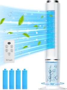 HIFRESH Air Cooler for Home, 107CM Tower Cooler w/Remote & LED Touch Screen, 4 Mode & 3 Speed, 12H Timer, 26 Feet Air Delivery, 4L Water Tank, 4 Ice Packs, 70° Swing Control, 80W Low Power Consumption - Image 2