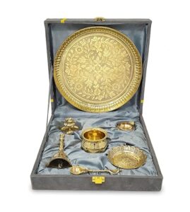 BENGALEN Brass Pooja Thali Set with Grey Gift... - Image 2