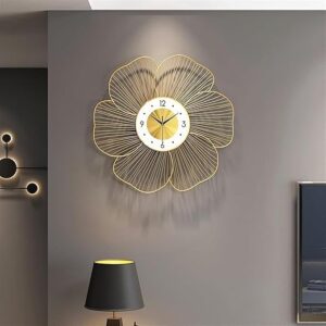 Zintex Golden Flower Iron Hanging Metal Wall Clock, Stylish Decorative Piece for Living Room, Bedroom, and Home Decor - Pack of 1 (Flower) - Image 2