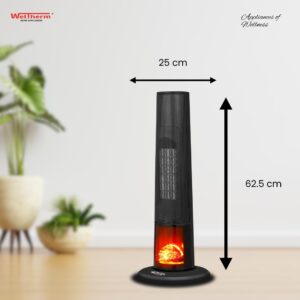 WELTHERM Tower Heater Hpc-Feugo+ With Bonfire Display 1000/2000 Watts Room Heater., Black - Image 3