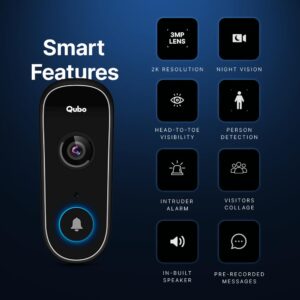 Qubo Smart WiFi Video Doorbell Pro 2K from Hero Group | Instant Phone Visitor Video Call | Intruder Alarm | 3MP 1296P Resolution | 2-Way Talk | Alexa & OK Google | Plug and Play Chime | 2024 Launch - Image 4