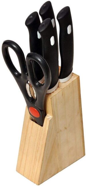 CAZINA Wood Stainless Steel Kitchen Knife Set with Wooden Block and Scissors with Stand 5-Pieces (Wood) - Image 2