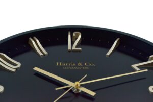 HARRIS & CO. CLOCKMASTERS Silent Sweep Noiseless Technology Analog Wall Clock With Metal Golden 3D Numbers (14 Inch, Black Metal Frame & Dial, Model - Jermyn Street) - Image 5