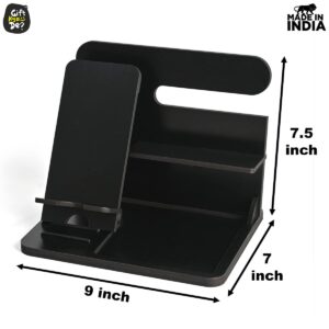 GKD Desk Organizer & Docking Station (6 in 1) with Mobile Stand Gift for Him Gift for Husband Gift for Brother Table Organizer (Black) (Eco Friendly) - Image 4