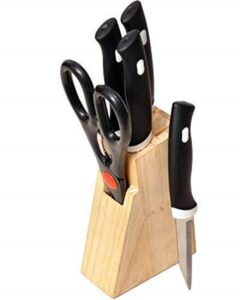 Stainless Steel Knife Set Kitchen Knife Set with Wooden Stand, Chef Knife, Bread Knife, Carving Knife, Vegetable Knife, Paring Knife - Pack of 1 - Image 2