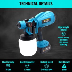 TOMAHAWK® Cordless Paint Sprayer CPS-2000 | 21V Battery-Powered Sprayer | Lightweight & Ergonomic | 800ml Cup Capacity | Ideal for Walls, Doors & Fences - Image 6