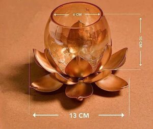 A1 ENTERPRISES Metal Lotus Flower Shape Candle Tealight Holder With Crackled Glass Iron 1 Cup Candle Holder Set (Pack Of 2, Gold) - Image 4