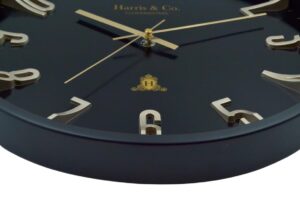 HARRIS & CO. CLOCKMASTERS Silent Sweep Noiseless Technology Analog Wall Clock With Metal Golden 3D Numbers (14 Inch, Black Metal Frame & Dial, Model - Jermyn Street) - Image 6